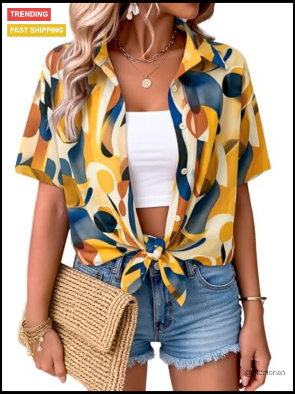 Short Sleeve Button Down Blouse Casual Summer Vacation Top - Picture 3 of 7